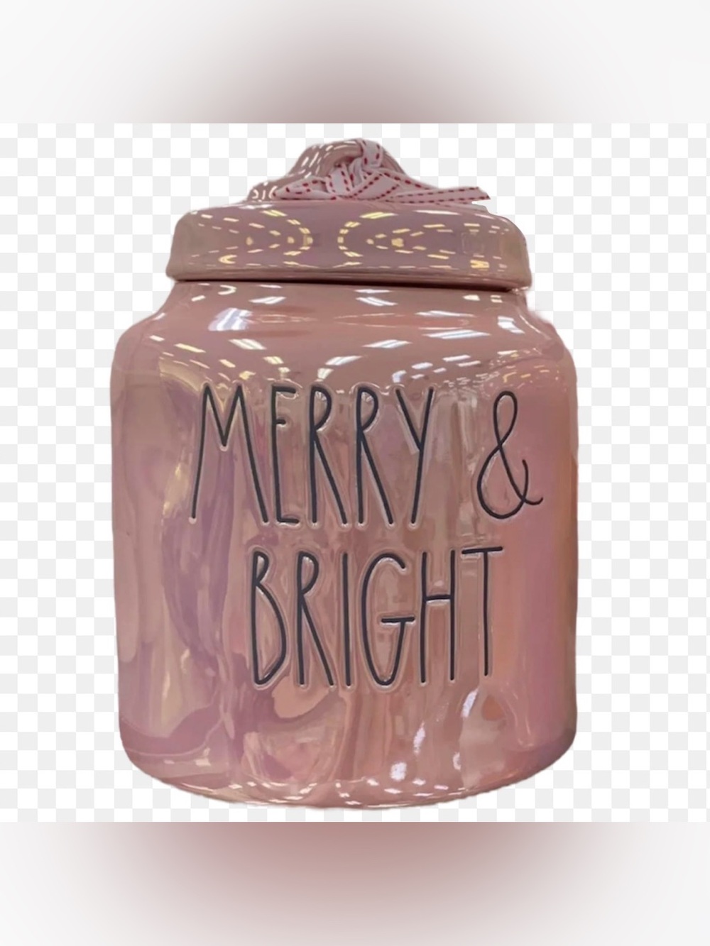 Rae Dunn Merry & Bright Jar - Pink iridescent NWT 7”